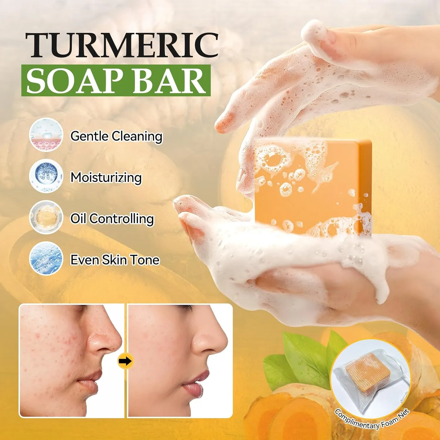 Turmeric Skin Care Set with Vitamin C, Turmeric Skincare Set Birthday Gifts for Women, Skin Care Kit for Anti-Aging Hydrating, Face Care with Turmeric Soap Bar & Scrub, Turmeric Oil & Face Cream