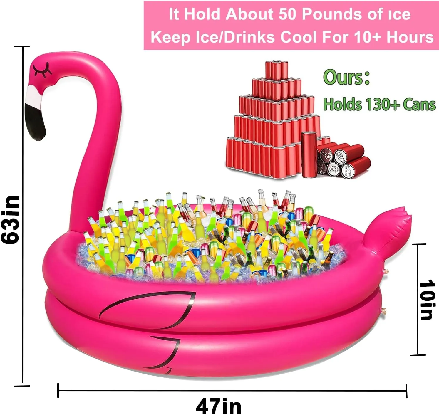 TURNMEON Giant Flamingo Cooler with Quick-Drain & 130  Cans Super Large Capacity, Hawaiian Tropical Inflatable Party Decor Serving Bar for Pool Luau/Beach/BBQ/Theme Events