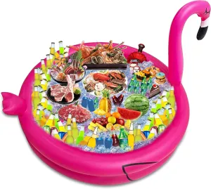TURNMEON Giant Flamingo Cooler with Quick-Drain & 130  Cans Super Large Capacity, Hawaiian Tropical Inflatable Party Decor Serving Bar for Pool Luau/Beach/BBQ/Theme Events