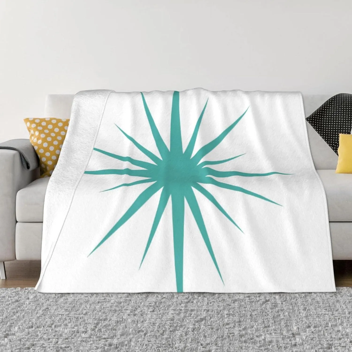 Turquoise Blue Mid Century Modern Retro 60"X50" Flannel Blanket - 100% Soft Polyester, Lightweight and Warm, Suitable for Families, Camping, Travel