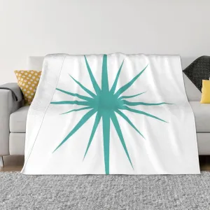 Turquoise Blue Mid Century Modern Retro 60"X50" Flannel Blanket - 100% Soft Polyester, Lightweight and Warm, Suitable for Families, Camping, Travel