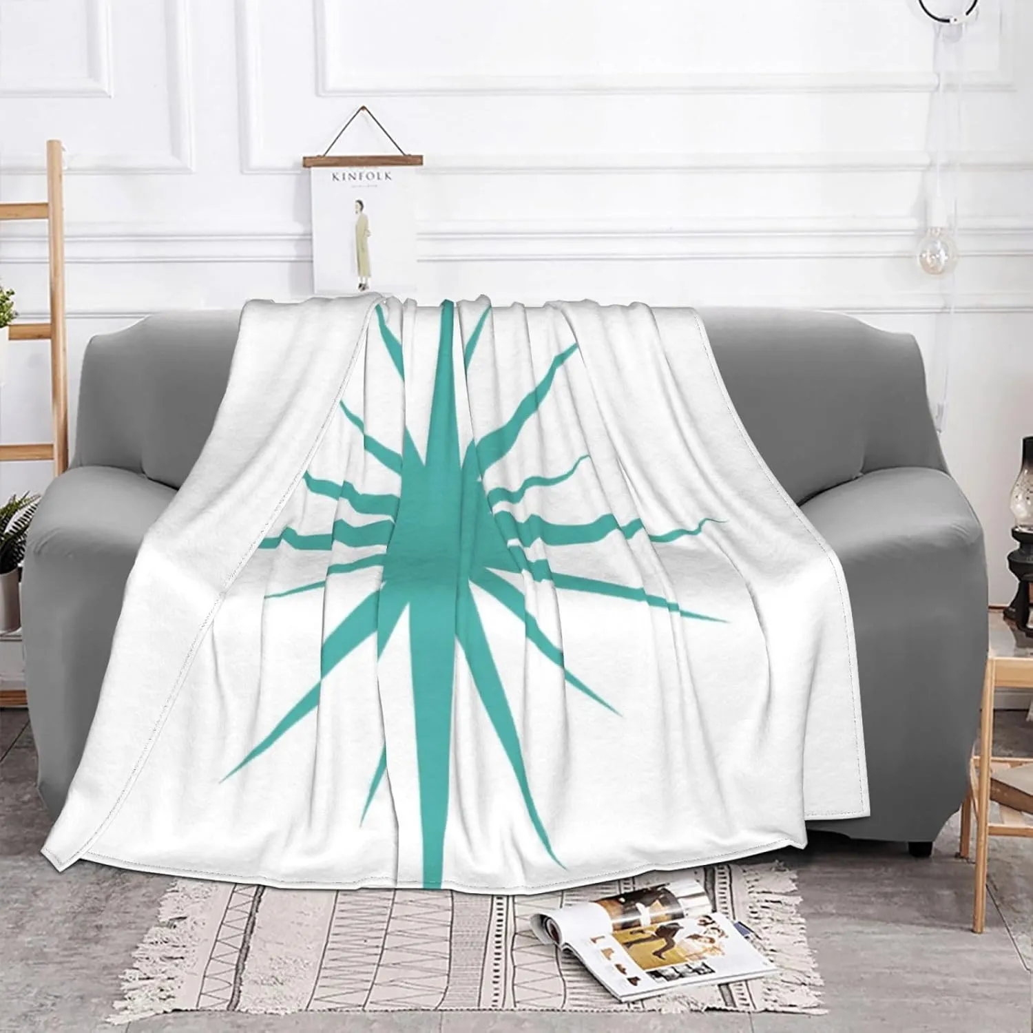 Turquoise Blue Mid Century Modern Retro 60"X50" Flannel Blanket - 100% Soft Polyester, Lightweight and Warm, Suitable for Families, Camping, Travel