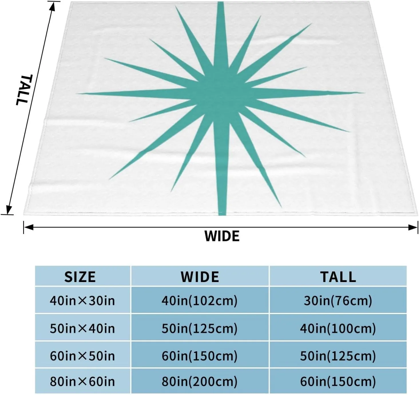 Turquoise Blue Mid Century Modern Retro 60"X50" Flannel Blanket - 100% Soft Polyester, Lightweight and Warm, Suitable for Families, Camping, Travel