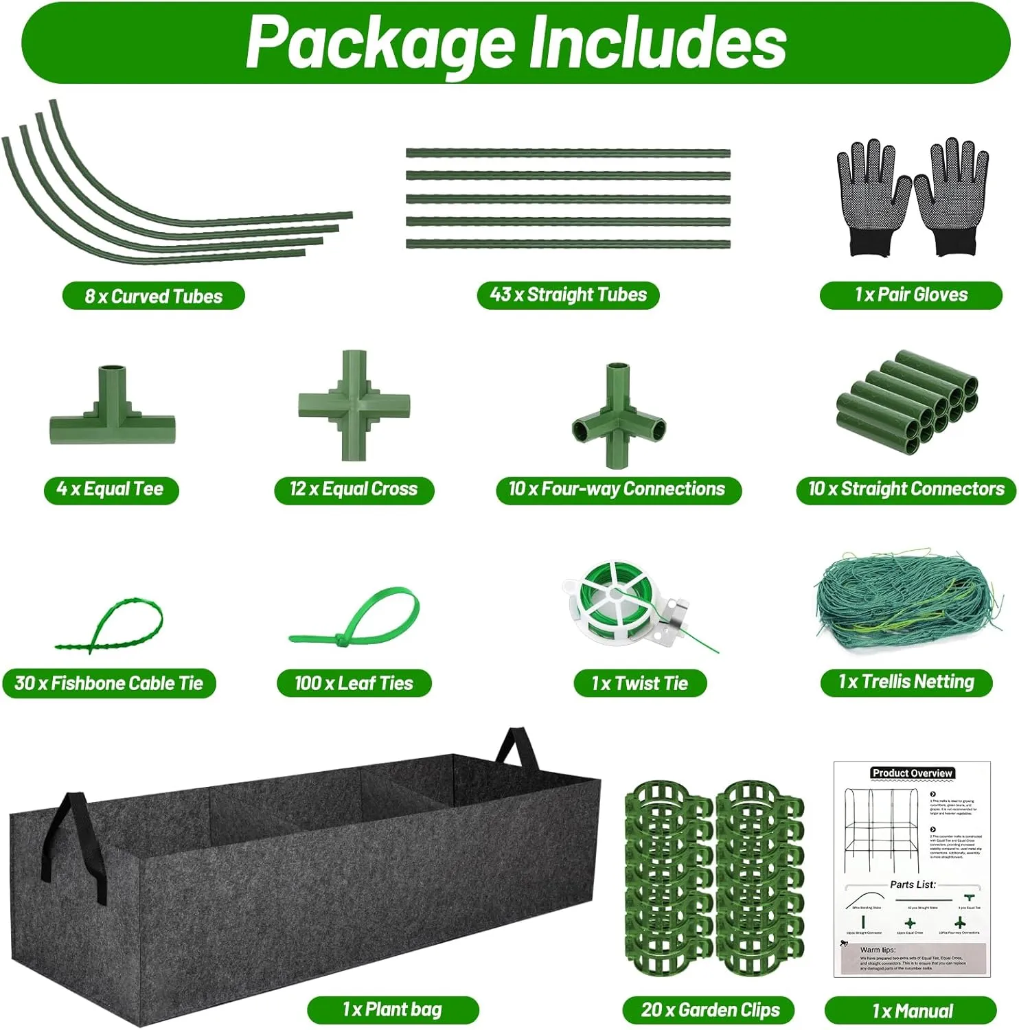 U-Shape Cucumber Trellis with Fabric Raised Garden Bed 65x50 Inch Metal Garden Arch Trellis with Net, Climbing Plants Vegetables Heavy-Duty Outdoor Plant Support for Pea, Grape, Squash, Tomatoes