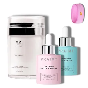 Ultimate Beauty Device Kit - GLOW ROSE Conductive Gel, Face & Eye Serums, Plus Spa Headband - Amplify Microcurrent & RF Results with Vitamin C, Niacinamide, Retinol, Collagen - Complete System