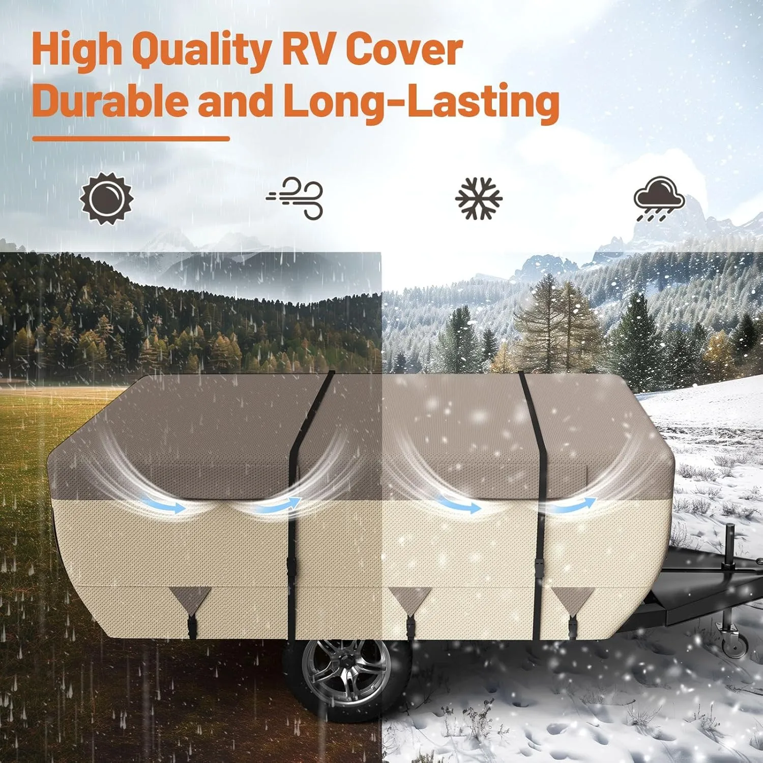 Umbrauto Pop Up Camper Cover for 14'-16' Folding Tent Trailer – 7-Layer Top, 3-Layer Side, Waterproof, Windproof, Sun-Resistant, Heavy-Duty Cover for All-Weather Protection