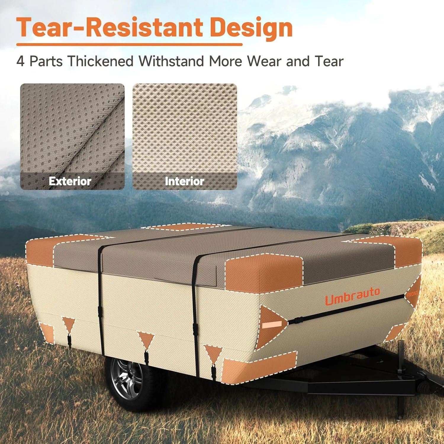 Umbrauto Pop Up Camper Cover for 14'-16' Folding Tent Trailer – 7-Layer Top, 3-Layer Side, Waterproof, Windproof, Sun-Resistant, Heavy-Duty Cover for All-Weather Protection