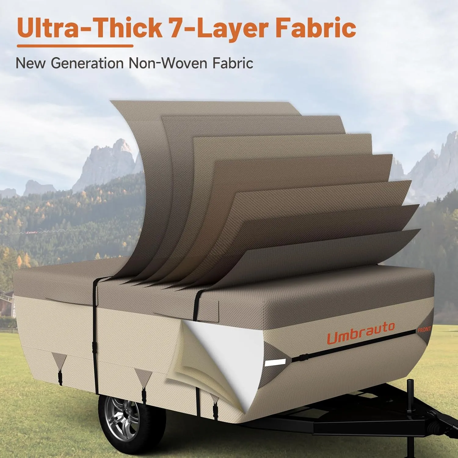 Umbrauto Pop Up Camper Cover for 14'-16' Folding Tent Trailer – 7-Layer Top, 3-Layer Side, Waterproof, Windproof, Sun-Resistant, Heavy-Duty Cover for All-Weather Protection