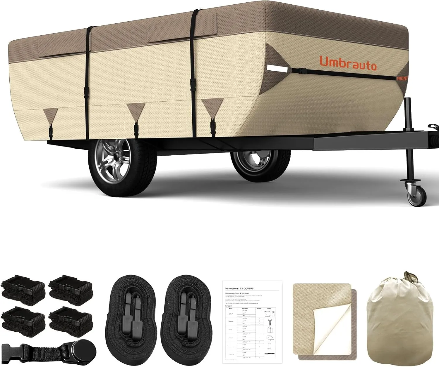 Umbrauto Pop Up Camper Cover for 14'-16' Folding Tent Trailer – 7-Layer Top, 3-Layer Side, Waterproof, Windproof, Sun-Resistant, Heavy-Duty Cover for All-Weather Protection