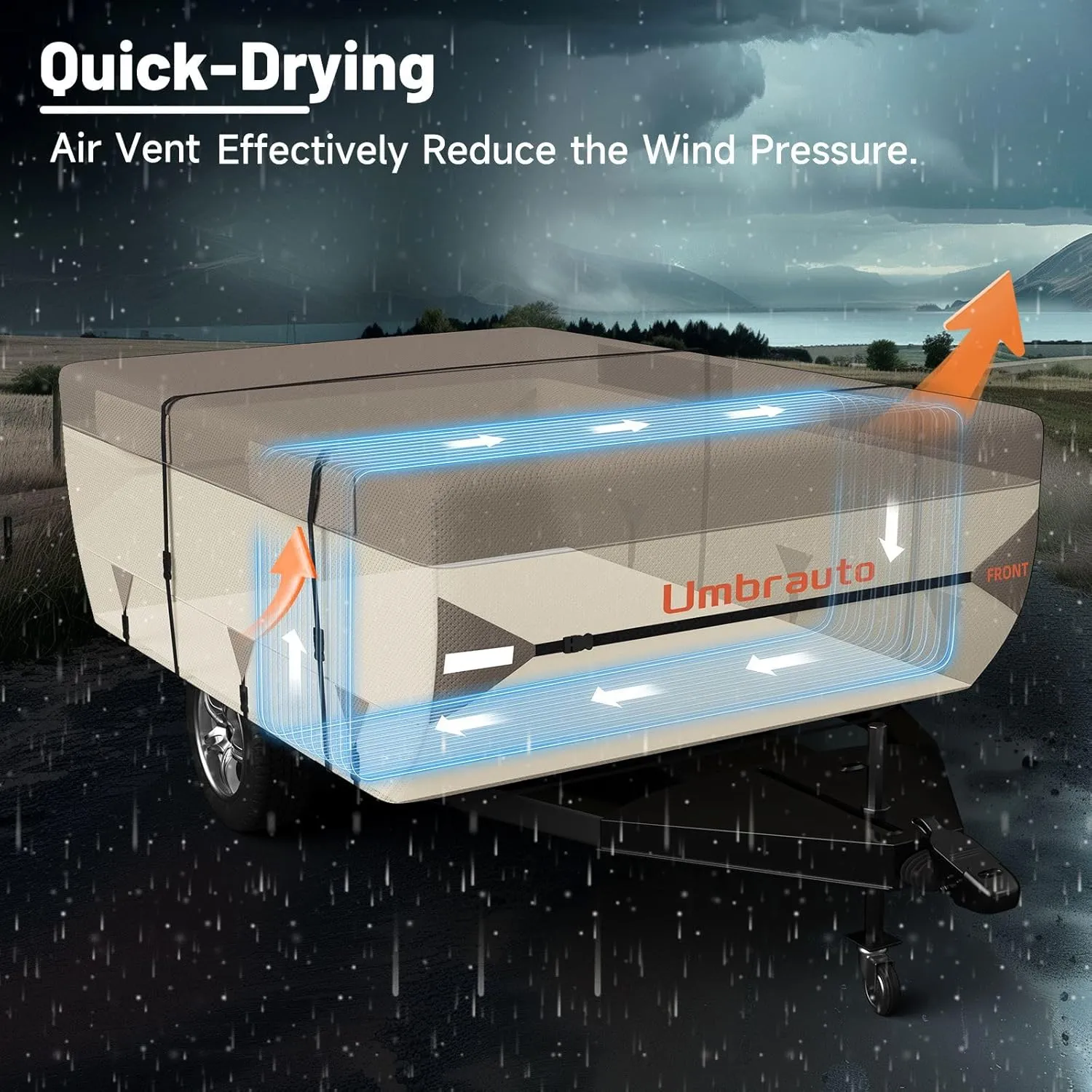 Umbrauto Pop Up Camper Cover for 14'-16' Folding Tent Trailer – 7-Layer Top, 3-Layer Side, Waterproof, Windproof, Sun-Resistant, Heavy-Duty Cover for All-Weather Protection
