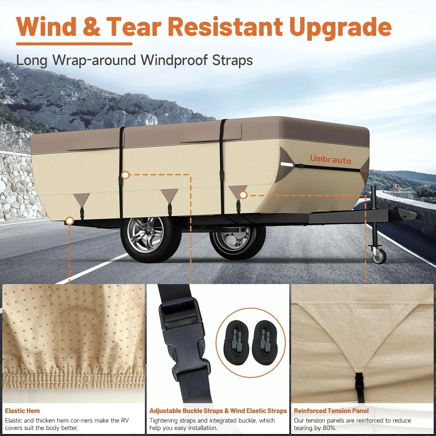 Umbrauto Pop Up Camper Cover for 14'-16' Folding Tent Trailer – 7-Layer Top, 3-Layer Side, Waterproof, Windproof, Sun-Resistant, Heavy-Duty Cover for All-Weather Protection