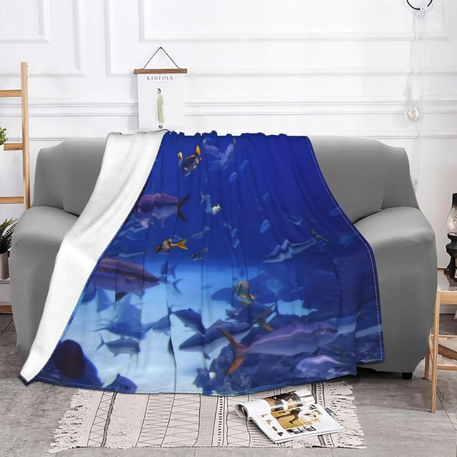 Under The Sea Light 60"X50" Flannel Blanket - 100% Soft Polyester, Lightweight and Warm, Suitable for Families, Camping, Travel
