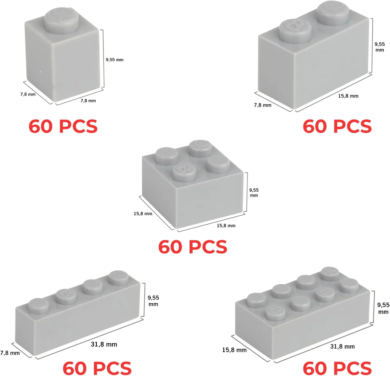 Unicolour Bricks Box Window Gray 411/300 pcs 300 Piece Box Building Bricks Loose Pack, Assorted Colors Special