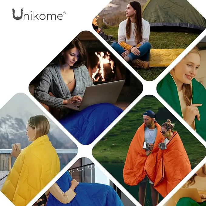 UNIKOME Outdoor Packable Camping Blanket, Lightweight Travel Blanket Waterproof Warm Camping Blanket for Hiking, Camping, Puffy Down Alternative Camping Blanket with Corner Loops, 75"×52", Yellow