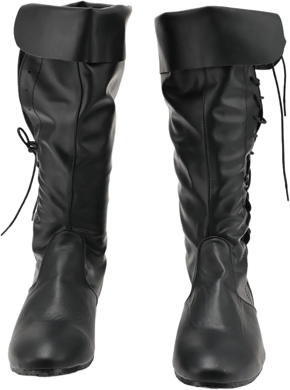 Unisex Renaissance Boots Medieval PU Leather Pirate Shoes Cowboy Distressed Chic Western Knight Boot
