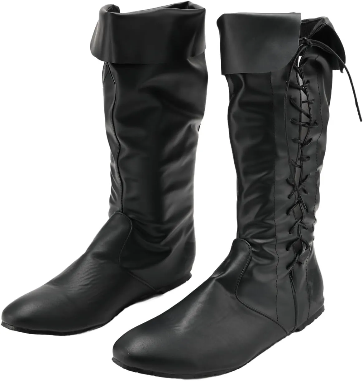 Unisex Renaissance Boots Medieval PU Leather Pirate Shoes Cowboy Distressed Chic Western Knight Boot