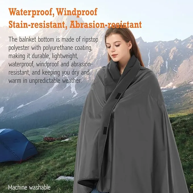 Updated Stadium Blanket for Cold Weather, 4-in-1 Waterproof Large Outdoor Blanket. Warm, Windproof, Portable, Great for Sports Events, Camping, Hiking, Picnic - 82x55in., Dark Gray