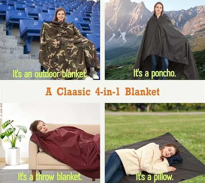 Updated Stadium Blanket for Cold Weather, 4-in-1 Waterproof Large Outdoor Blanket. Warm, Windproof, Portable, Great for Sports Events, Camping, Hiking, Picnic - 82x55in., Royal Blue