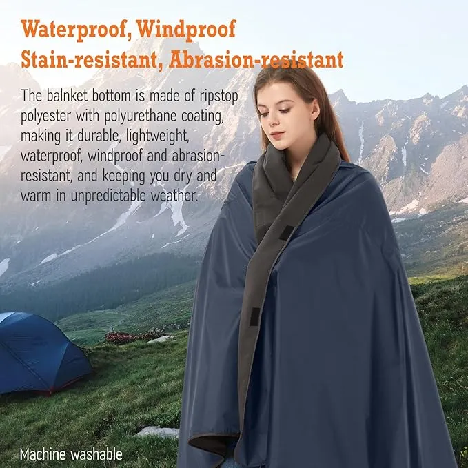 Updated Stadium Blanket for Cold Weather, 4-in-1 Waterproof Large Outdoor Blanket. Warm, Windproof, Portable, Great for Sports Events, Camping, Hiking, Picnic - 82x55in., Royal Blue