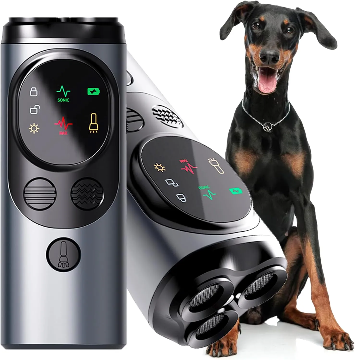 Upgrade Anti Barking Device for Dogs, Multi-Function LED Ultrasonic Bark Control with Flashlight/HD Display, Professional Dog Training Tool with 3X Sonic Emitters Ultra