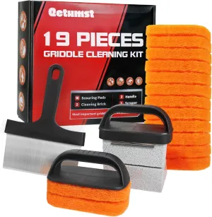 Upgraded Griddle Cleaning Kit for Blackstone, Flat Top Grill Cleaner Set with Grill Stone, Griddle Scraper, Scouring Pads and Handles, BBQ Accessories Tools Set for Deep Cleaning (19 PCS)