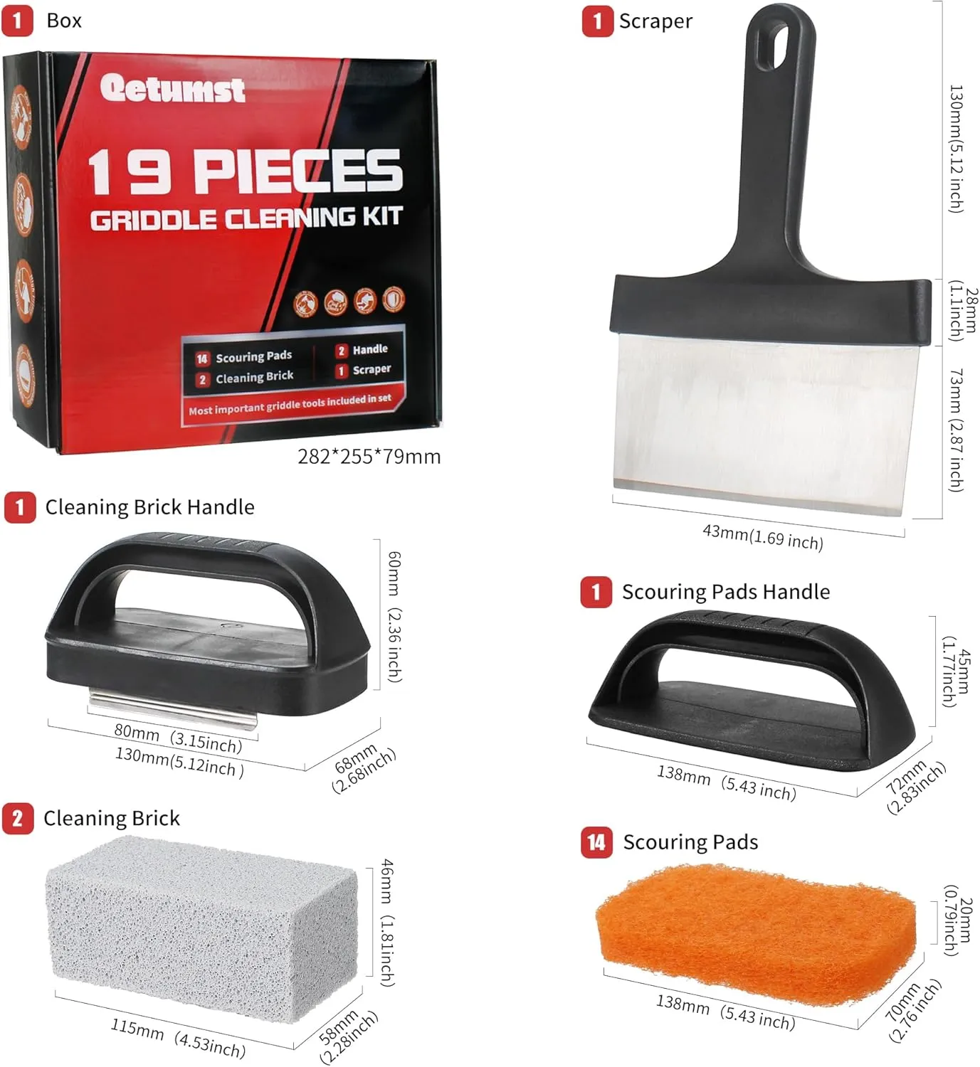 Upgraded Griddle Cleaning Kit for Blackstone, Flat Top Grill Cleaner Set with Grill Stone, Griddle Scraper, Scouring Pads and Handles, BBQ Accessories Tools Set for Deep Cleaning (19 PCS)