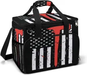 USA Thin Red Line Firefighter Cooler Bag, Collapsible Soft Sided Cooler, Large Leakproof Camping Cooler, Portable Travel Cooler for Camping, Road Trips