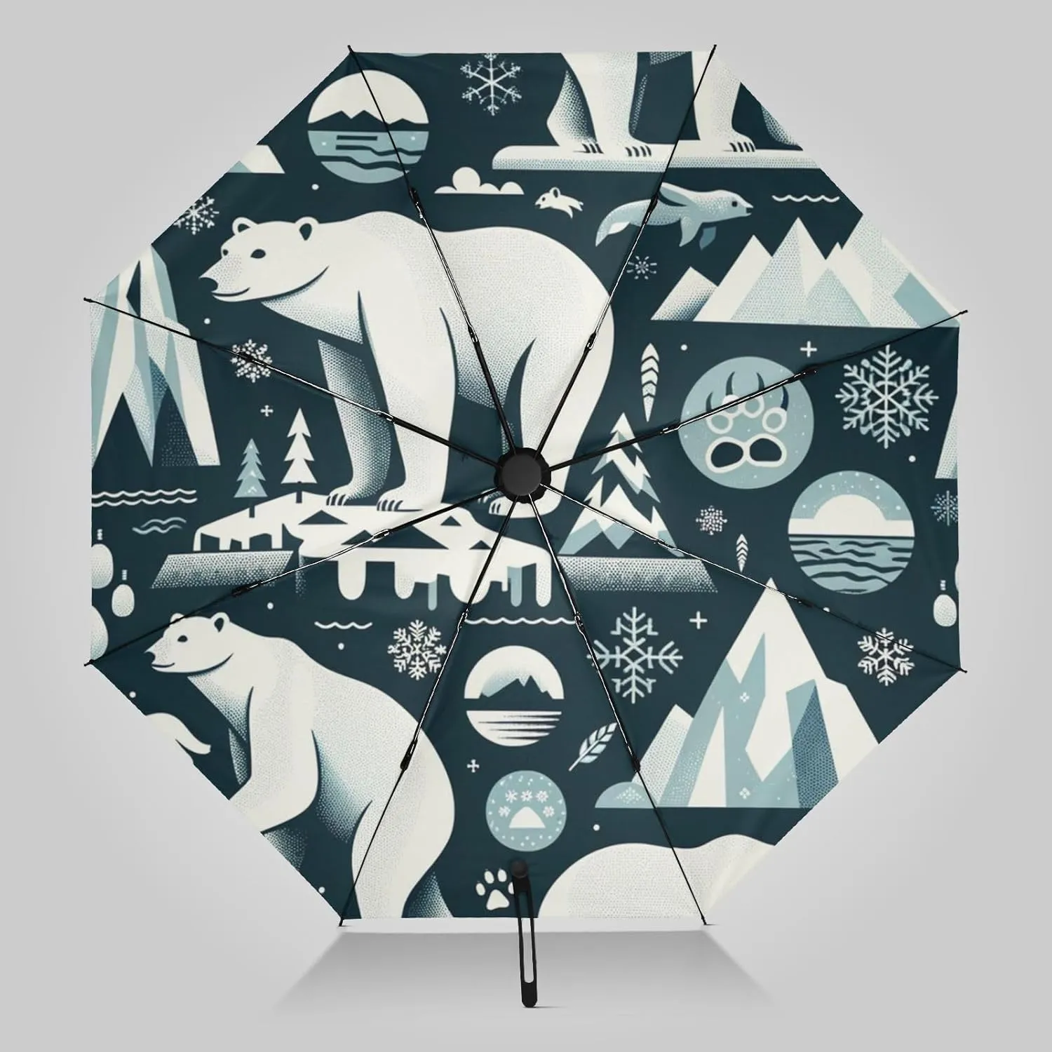UV Blocking Automatic Open Umbrella Polar-bear-nail-iceberg Portable Travel Folding Umbrellas with Cover Bag