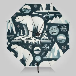 UV Blocking Automatic Open Umbrella Polar-bear-nail-iceberg Portable Travel Folding Umbrellas with Cover Bag