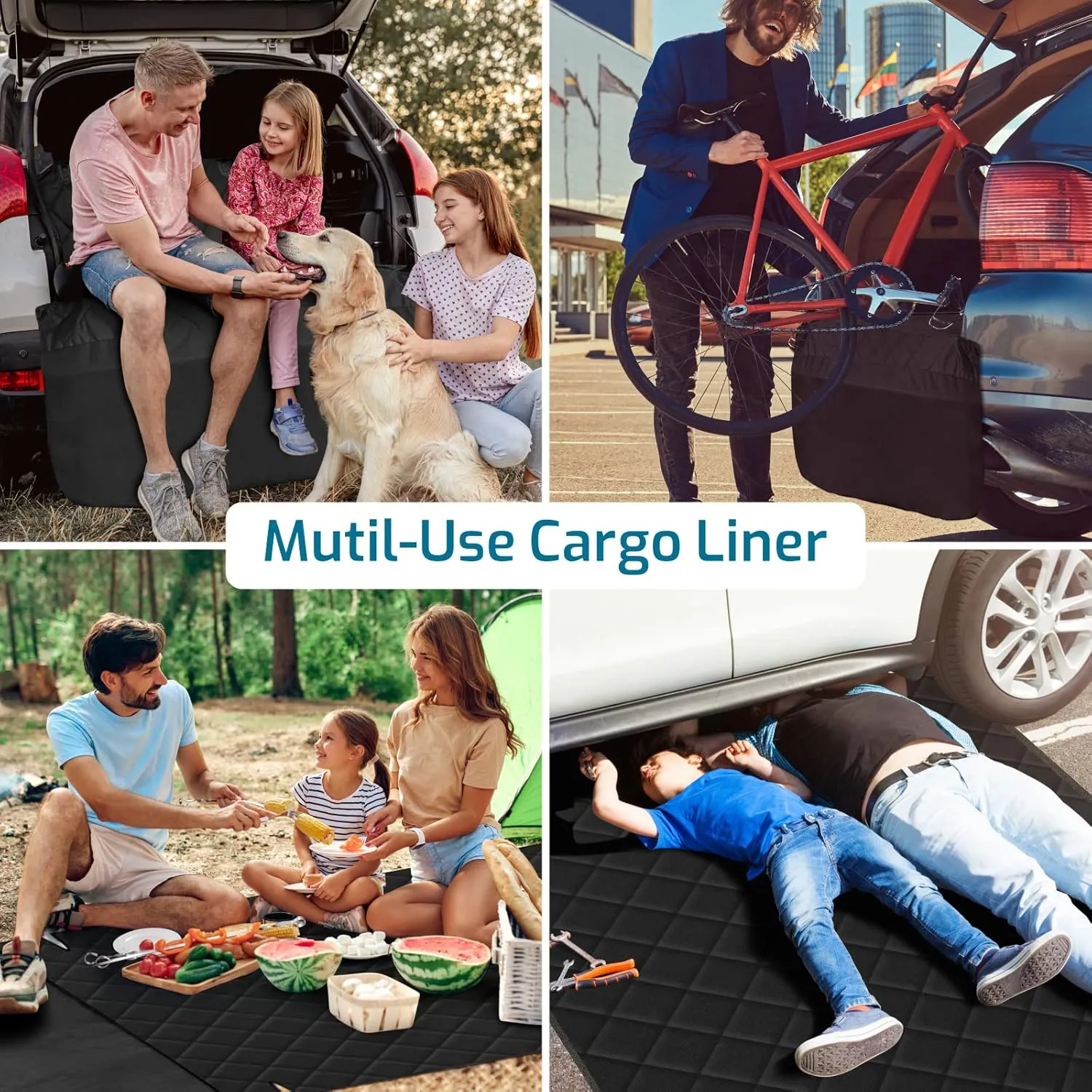 Veckle Upgraded Extra Large SUV Cargo Liner for Dogs Waterproof Scratchproof Cargo Cover with Bumper Flap Protector for SUVs Sedans Vans, Non-Slip,Universal Fit, Black