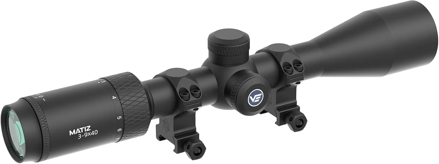 Vector Optics Matiz 3-9x40 Second Focal Plane, 1 Inch Tube, Capped Adjustment Compact Riflescope, Fully Multi-Coated, Edge-to-Edge Image, 4" Eye Relief Fit for Hunting, Sporting & Competition