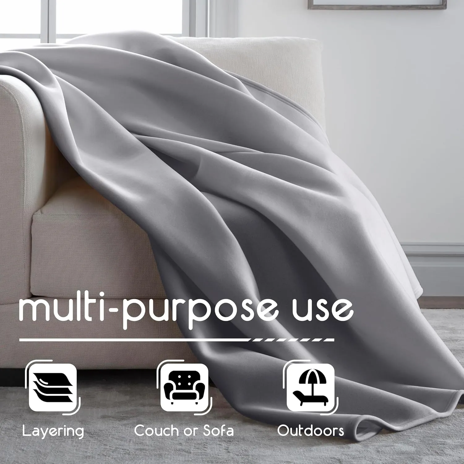 Vellux 1B07037 Original Insulating Core Hotel Style Solid blanket Machine Washable Soft Cozy Warm Thermal Durable Pet Friendly All Seasons Layering Bed Sofa Blankets, Full Queen, Grey