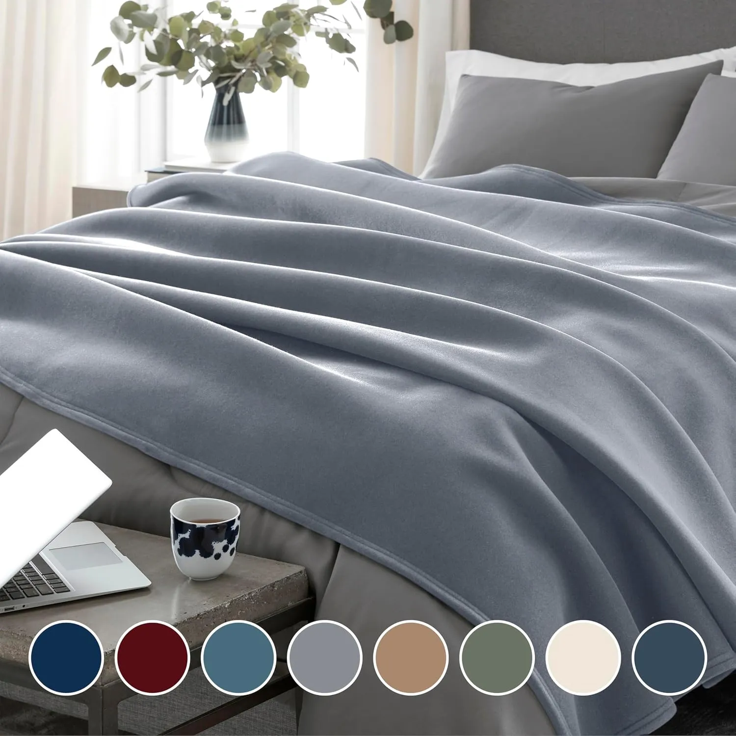 Vellux 1B07037 Original Insulating Core Hotel Style Solid blanket Machine Washable Soft Cozy Warm Thermal Durable Pet Friendly All Seasons Layering Bed Sofa Blankets, Full Queen, Grey