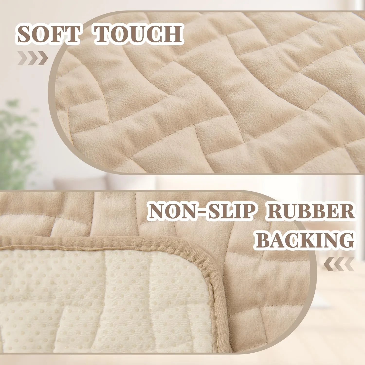 Velvet Sectional Couch Covers, Waterproof Loveseat Sofa Covers for 2 Cushion Couch, Non-Slip Couch Cover for Dogs Pets Loveseat L Shaped Furniture Protector, 28 x 54 Inch Beige(1 Piece)