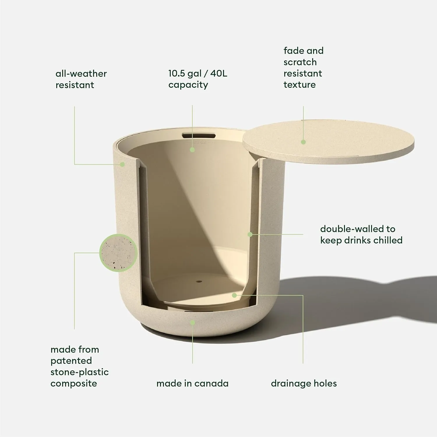Veradek Outdoor Kona Chill Side Table - 2 in 1 - Designed for use as Outdoor Side Table, Patio Decor and Ice Chest