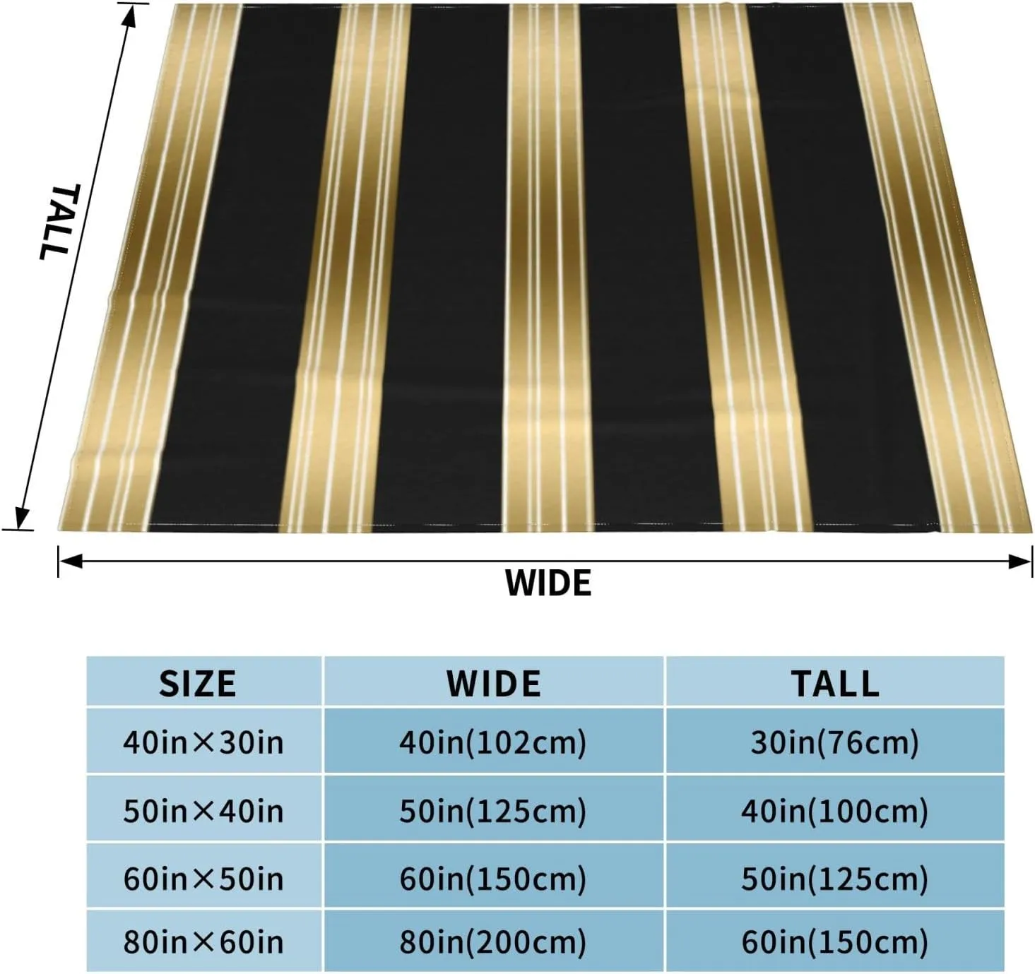 Vertical Black and Gold Stripes White Background 60"X50" Flannel Blanket - 100% Soft Polyester, Lightweight and Warm, Suitable for Families, Camping, Travel