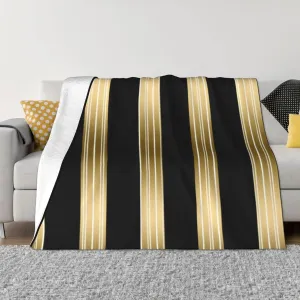 Vertical Black and Gold Stripes White Background 60"X50" Flannel Blanket - 100% Soft Polyester, Lightweight and Warm, Suitable for Families, Camping, Travel