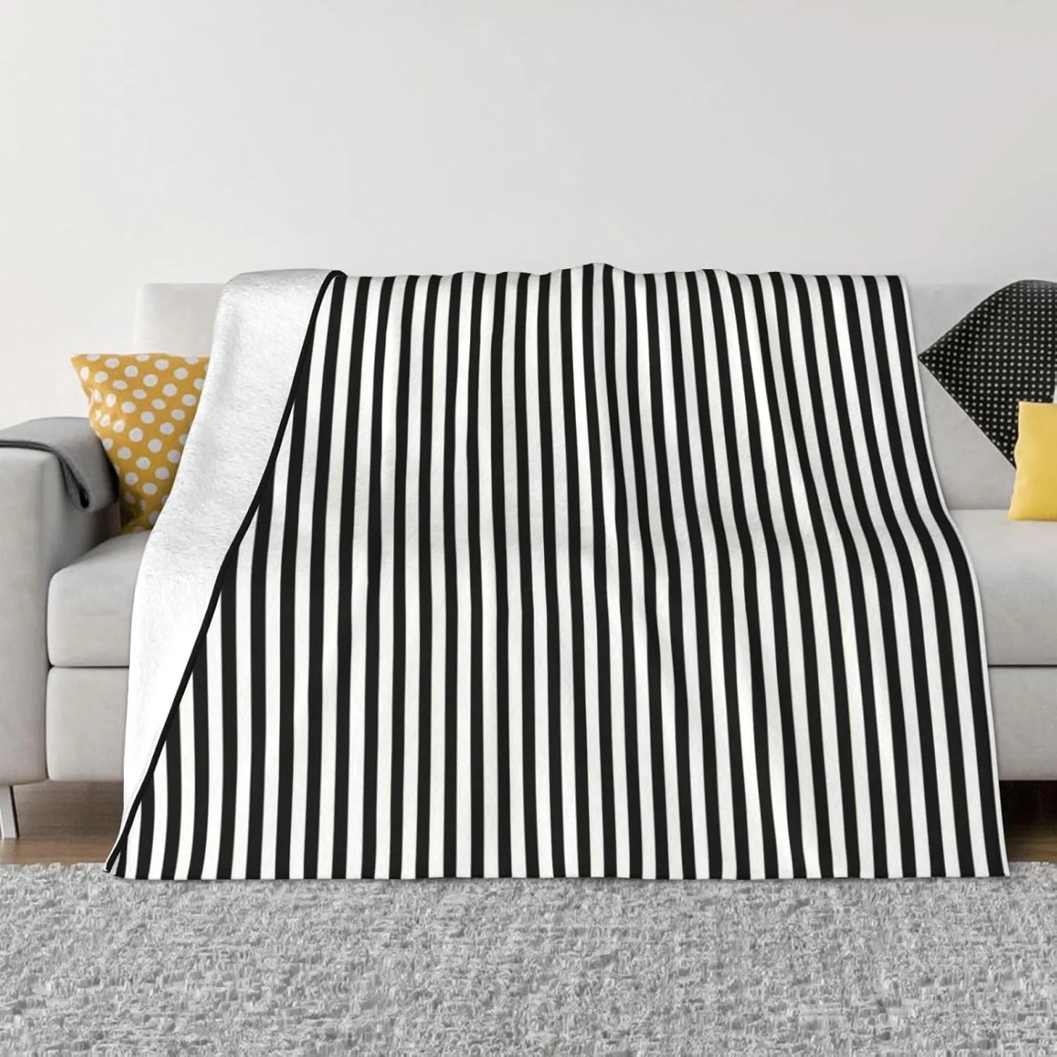 Vertical Gold Black and White Art Deco Stripes 60"X50" Flannel Blanket - 100% Soft Polyester, Lightweight and Warm, Suitable for Families, Camping, Travel