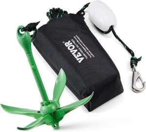 VEVOR Kayak Anchor Kit, 3.5 lb Paddle Board Anchor Kit with 26.2 ft/8 m Rope and Buoy, Folding Small Boat Anchor with Storage Bag and Snap Hook, Kayak Accessories for Kayaks, Small Boats, Canoes