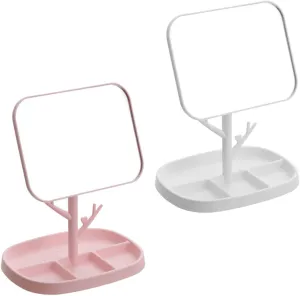 VICASKY 2pcs Rotatable Desktop Makeup Mirror Storage Square Cosmetics Mirror Sturdy Smooth