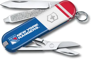 Victorinox Classic SD Swiss Army Knife – Compact 7 Function Swiss Made Pocket Knife with Small Blade, Screwdriver and Key Ring – New York Rangers