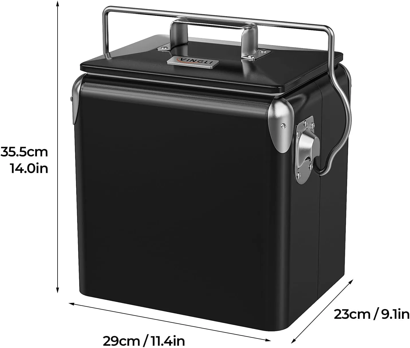 VINGLI 14qt Small Insulated Portable Cooler, Retro Vintage Classic Style Hard Metal Cooler for Barbeques, Camping, Fishing and Picnics