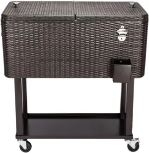 VINGLI 80 Quart Rolling Ice Chest on Wheels, Portable Patio Party Bar Drink Cooler Cart, with Shelf, Beverage Pool with Bottle Opener,Water Pipe