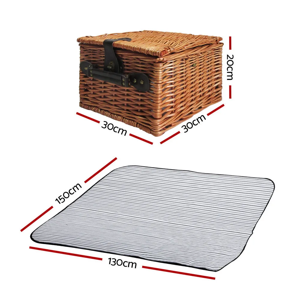 Vintage 2 Person Picnic Basket Set with Insulated Blanket