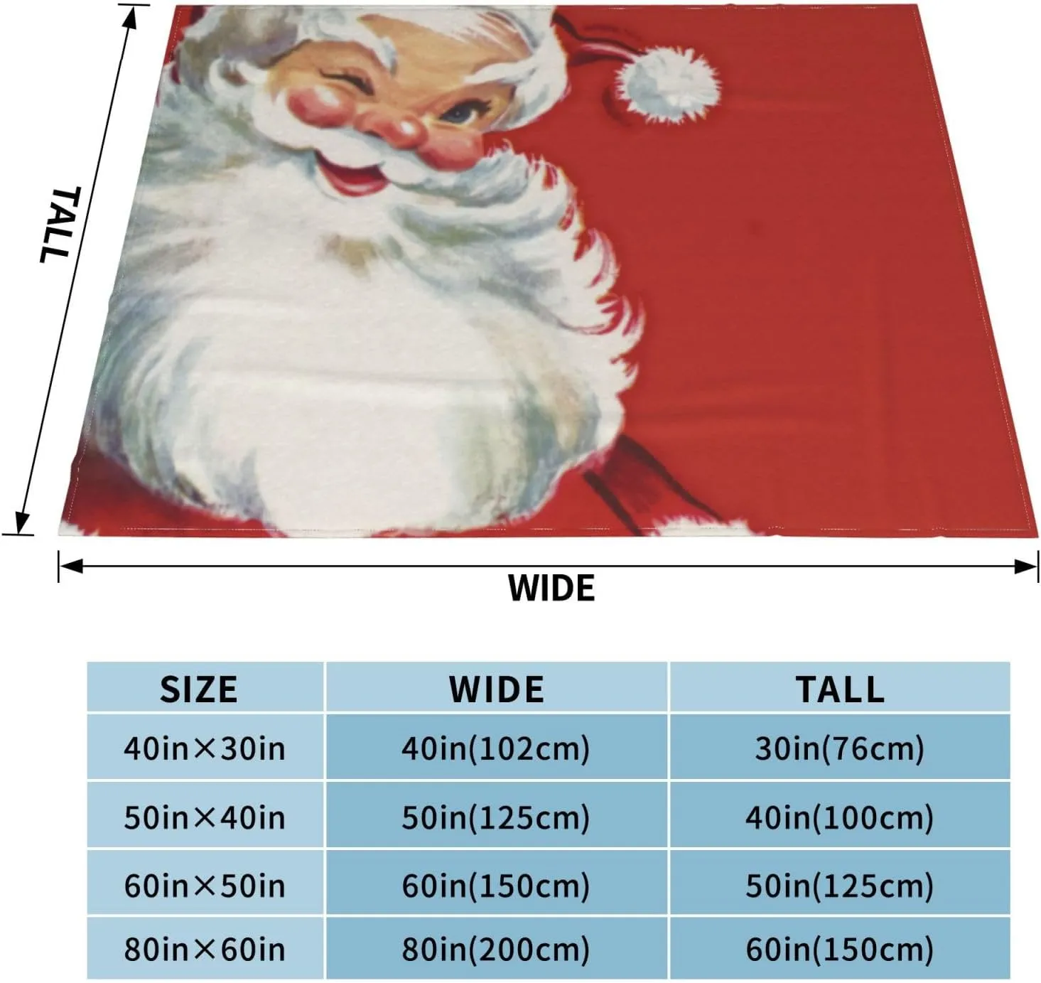 Vintage Christmas, Jolly Santa Claus Winking 60"X50" Flannel Blanket - 100% Soft Polyester, Lightweight and Warm, Suitable for Families, Camping, Travel