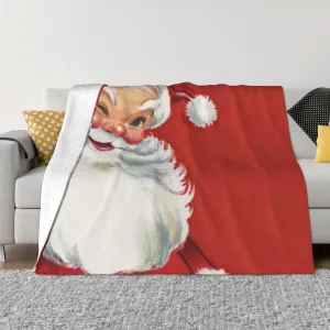 Vintage Christmas, Jolly Santa Claus Winking 60"X50" Flannel Blanket - 100% Soft Polyester, Lightweight and Warm, Suitable for Families, Camping, Travel