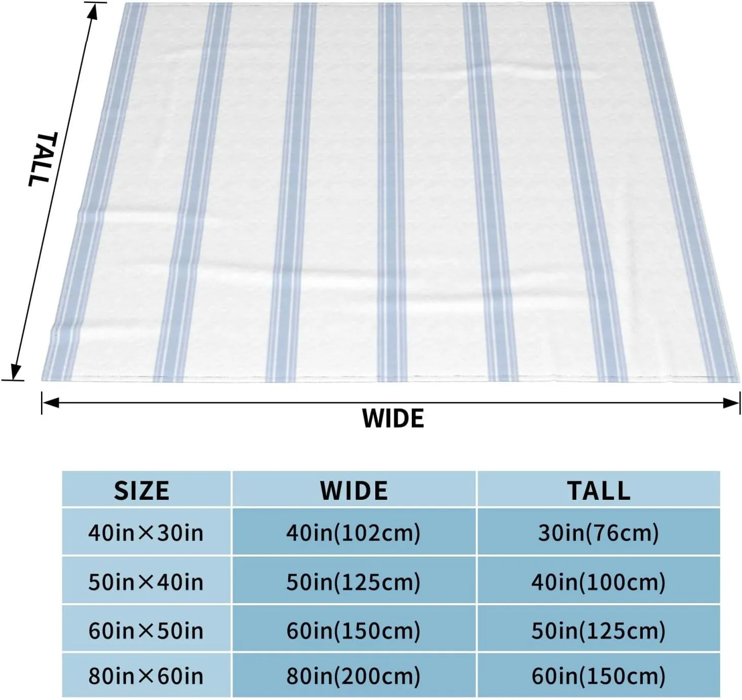 Vintage French Ticking Stripe Pattern Blue White 60"X50" Flannel Blanket - 100% Soft Polyester, Lightweight and Warm, Suitable for Families, Camping, Travel