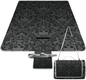 Vintage Halloween Black Victorian Gothic Skull Damask Waterproof Outdoor Picnic Blanket Sandproof Beach Mat for Camping Hiking Grass Travelling