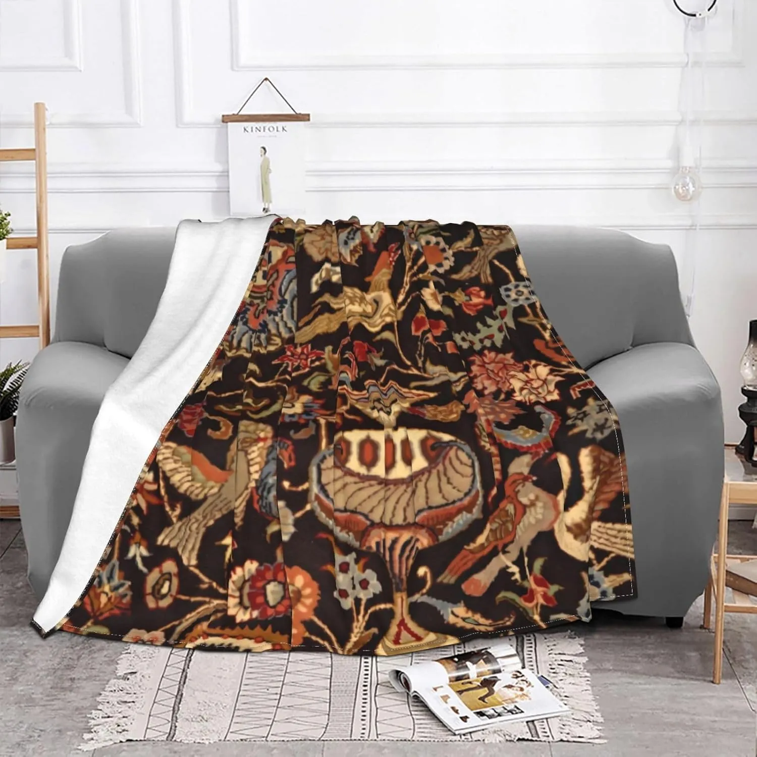 Vintage Persian Oriental Turkish Carpet 60"X50" Flannel Blanket - 100% Soft Polyester, Lightweight and Warm, Suitable for Families, Camping, Travel