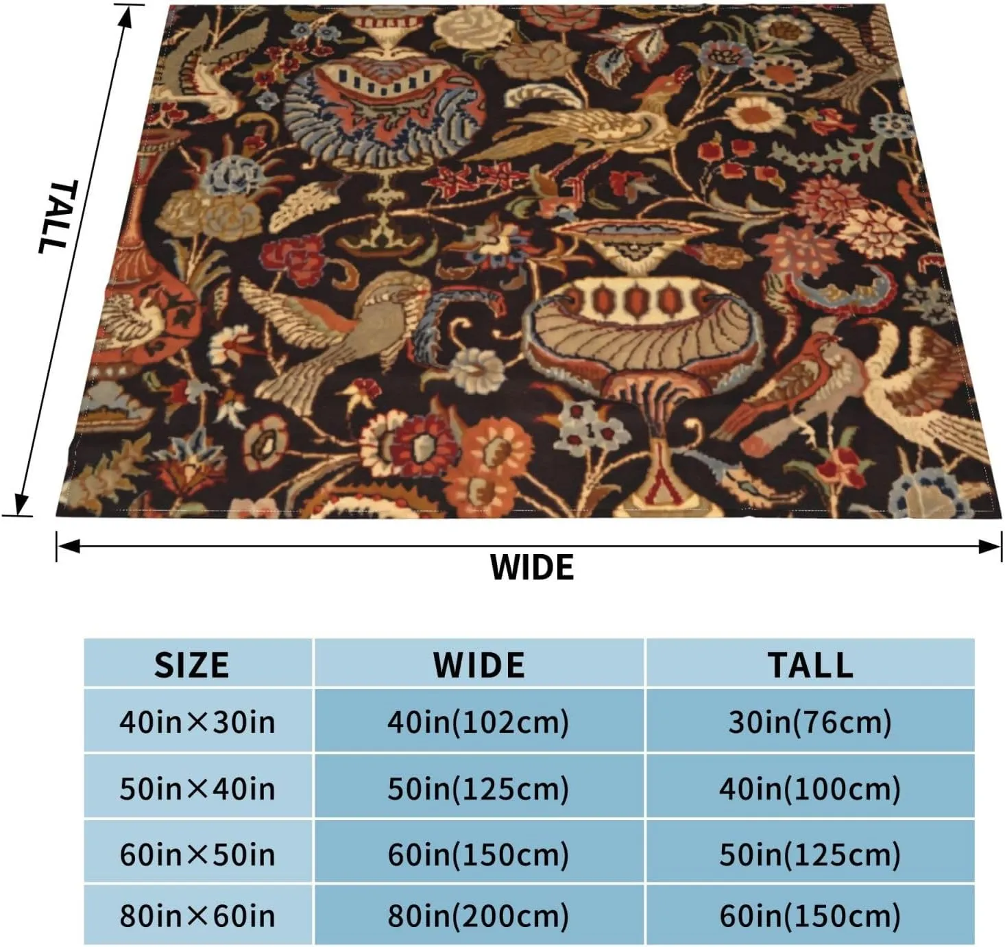 Vintage Persian Oriental Turkish Carpet 60"X50" Flannel Blanket - 100% Soft Polyester, Lightweight and Warm, Suitable for Families, Camping, Travel